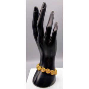 Vintage Granulated Hearts Link Bracelet, Gold Tone Brutalist Style Bangle